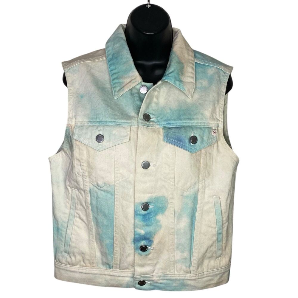 AG Adriano Goldschmied Denim Vest Womens Small Jordy Cowgirl Trucker Tie Dye NEW